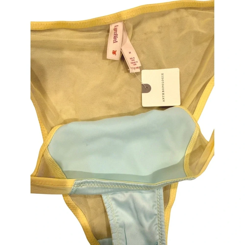 Lyrebird Anthropologie Mesh Satin Bikini Panties Yellow Blue Medium‎ NWT